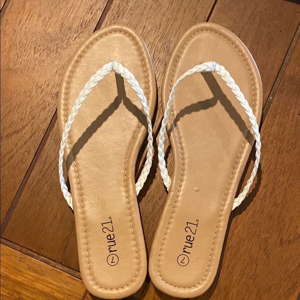 Rue21 White and Tan Braided Sandals